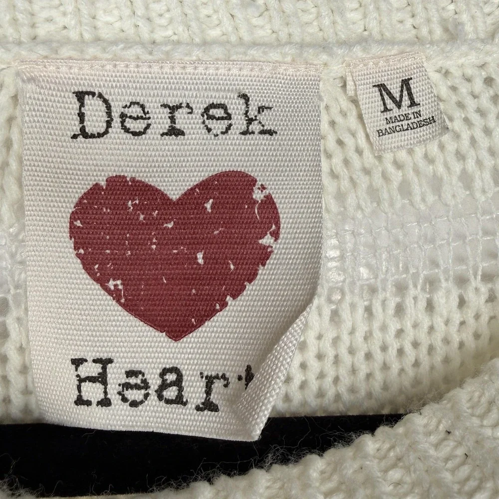 Derek Heart Sweater Juniors Medium White Short Sleeve Stripe Open Knit Pullover